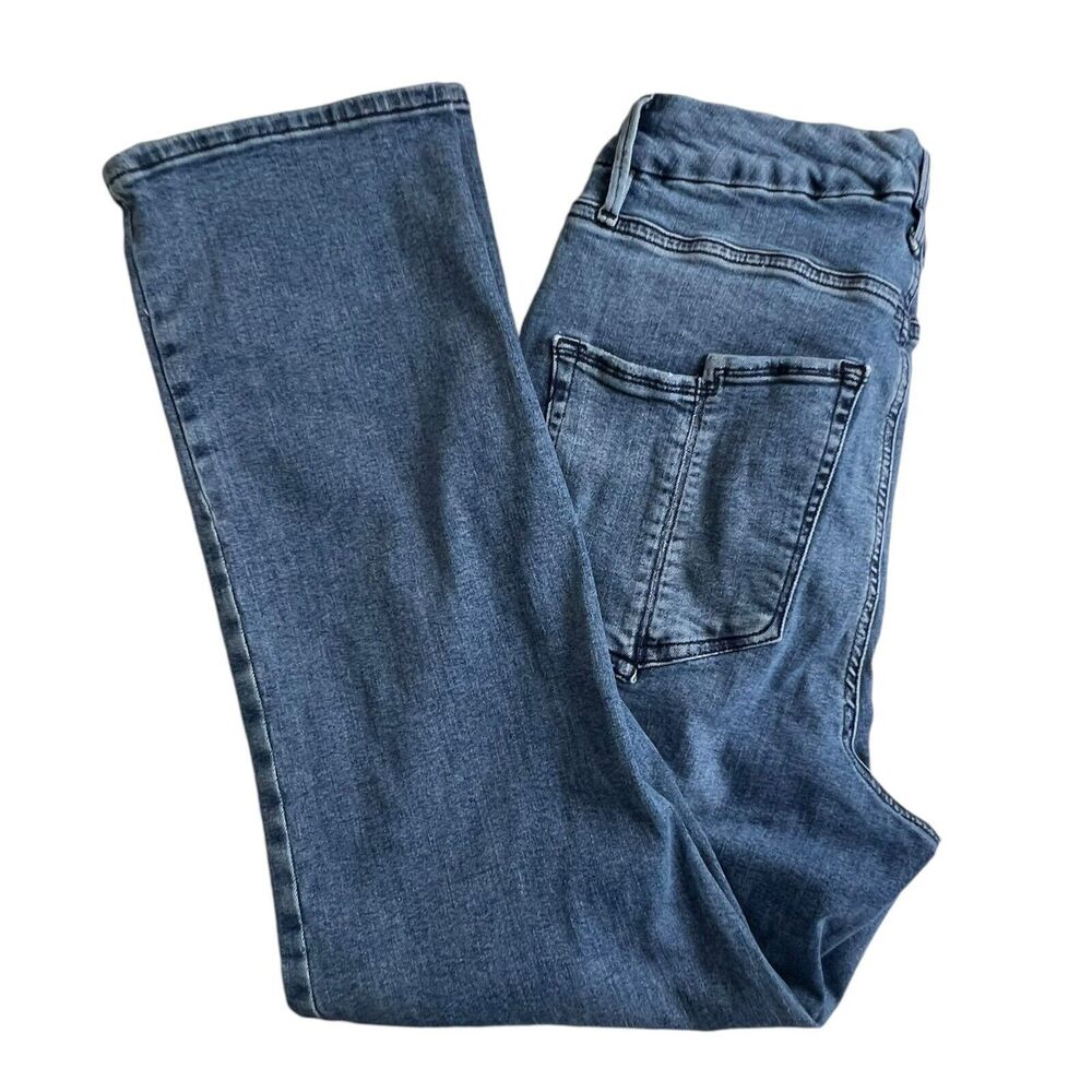 Good American Womens 15 Good Straight Medium Wash High Rise‎ Stretch Crop Jeans